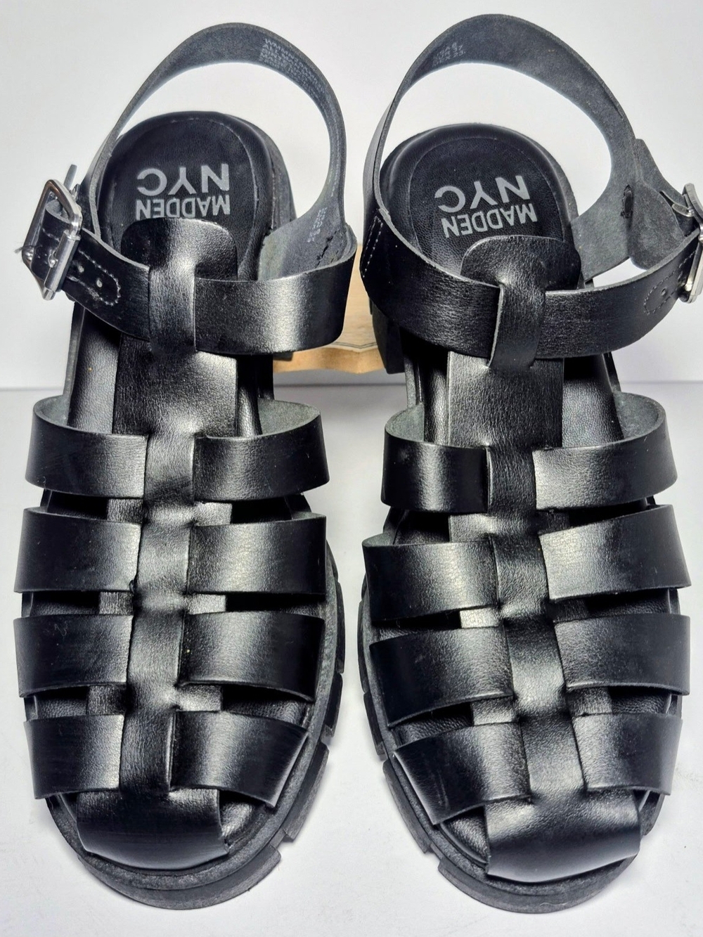 Madewell NYC Black Leather Woven Gladiator Sandals